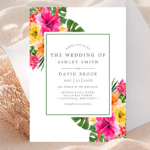 Tropische Hibiskus-Blumen-Palmwedding Einladung