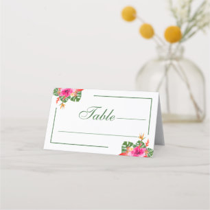 Tropische Hibiskus-Blumen-Palmwedel-Hochzeit Platzkarte