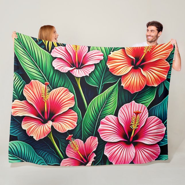 Tropische Hibiskus-Blüten-Kunst Fleecedecke (Beispiel)