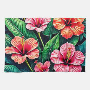 Tropische Hibiskus-Blüten-Kunst Geschirrtuch