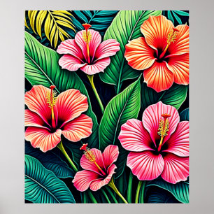 Tropische Hibiskus-Blüten-Kunst Poster