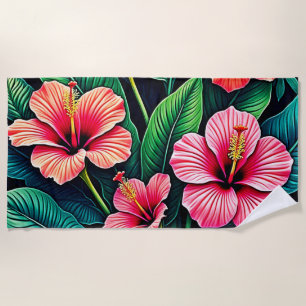 Tropische Hibiskus-Blüten-Kunst Strandtuch