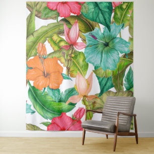 Tropische Hibiskus Hawaiian Watercolor Floral Tape Wandteppich