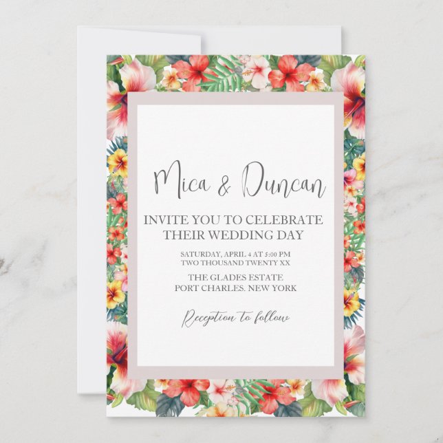 Tropische Hibiskus-Hochzeit Einladung (Vorderseite)