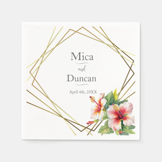 Tropische Hibiskus-Hochzeit Serviette (Vorderseite)