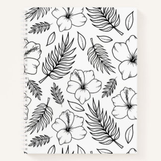 Tropische Hibiskus-Linienkunst Grafik Notizbuch
