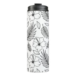 Tropische Hibiskus-Linienkunst Grafik Thermosbecher