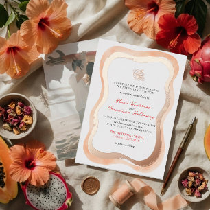 Tropische Hibiskus-Wellige Rand Vibrante Hochzeit Folieneinladung