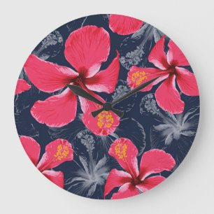 Tropische Hibiskusblüten Sommerdesign Große Wanduhr