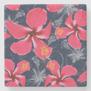 Tropische Hibiskusblüten Sommerdesign Steinuntersetzer