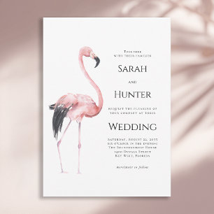 Tropische Hochzeit am Strand mit rosa Flamingos Einladung