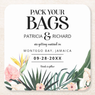 Tropische Hochzeit am Zielort - Save The Date Rechteckiger Pappuntersetzer