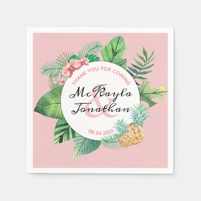 Tropische Hochzeit Ananas-Orchideenleaf Serviette (Vorderseite)