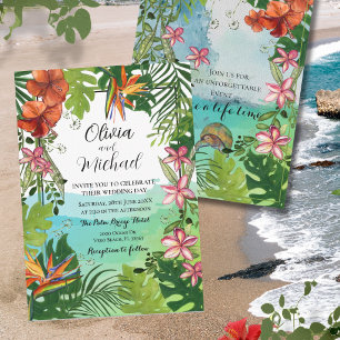 Tropische Hochzeit  Aquarell Einzigartig Handgemal Einladung