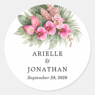 Tropische Hochzeit Aufkleber Orchidee Blumen Pink 