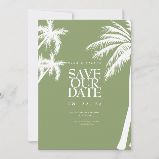 Tropische Hochzeit der grünen Palme Save The Date (Vorderseite)