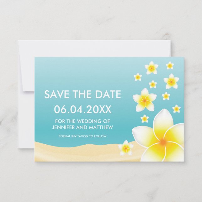 Tropische Hochzeit der weißen Plumeria rettet das  Save The Date (Vorderseite)