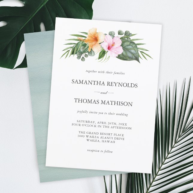 Tropische Hochzeit im Paradies Einladung (Plan your wedding in paradise with this watercolor botanical tropical invitation design.)