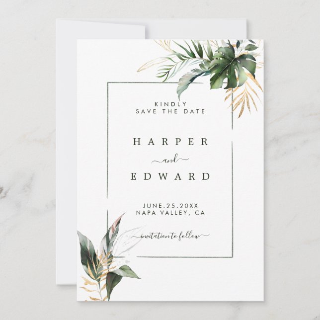 Tropische Hochzeit in Aquarellfarben Save The Date (Vorderseite)