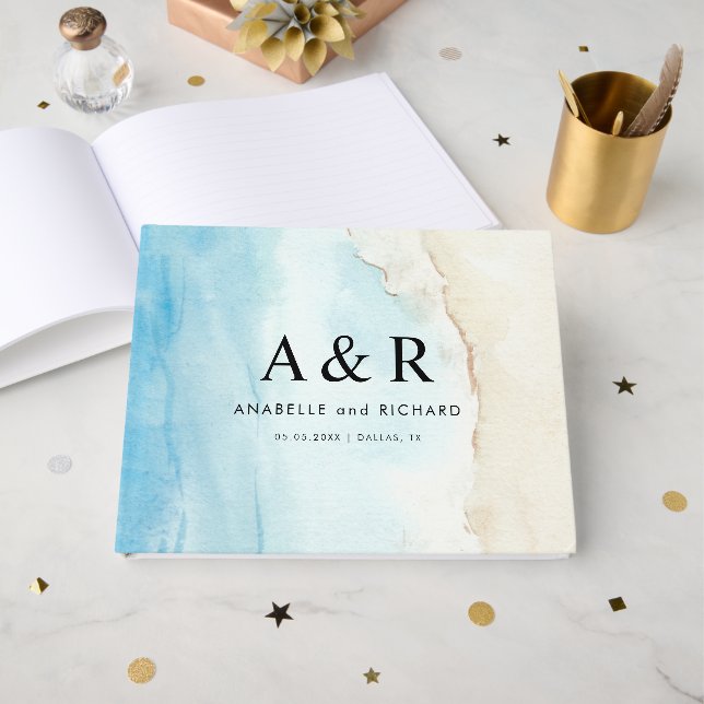 Tropische Hochzeit in Urlaubsort des Sandstrandes Gästebuch (Vorderseite Offen)