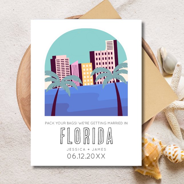 Tropische Hochzeit in Urlaubsort Florida Save the  Ankündigungspostkarte (Florida Destination Beach Wedding Save the Date Postcard)
