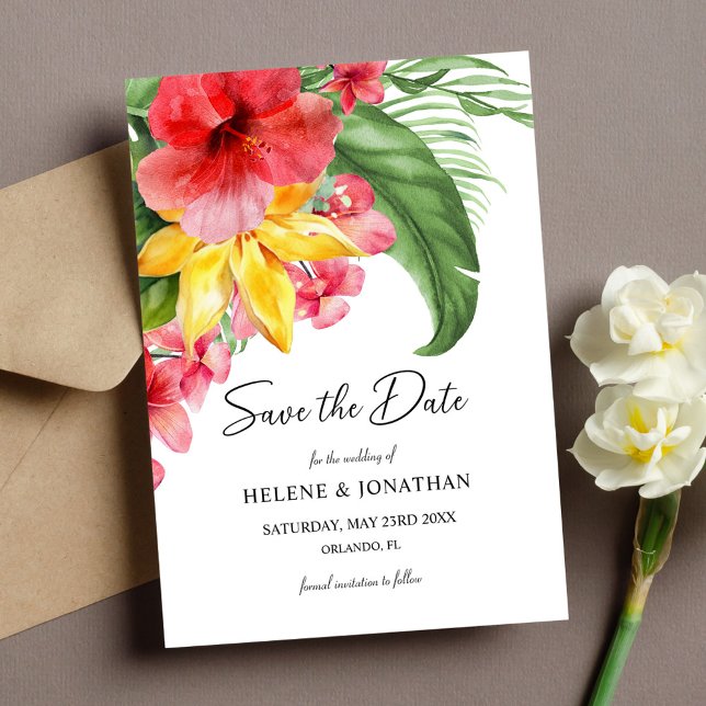 Tropische Hochzeit in Urlaubsort Save The Date (Floral Tropical Destination Wedding Save The Date)