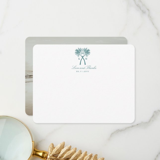 Tropische Hochzeit in Urlaubsort von Knotted Palm  Dankeskarte (Vorderseite/Rückseite Beispiel)