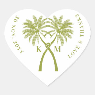 Tropische Hochzeit in Urlaubsort von Knotted Palm Herz-Aufkleber