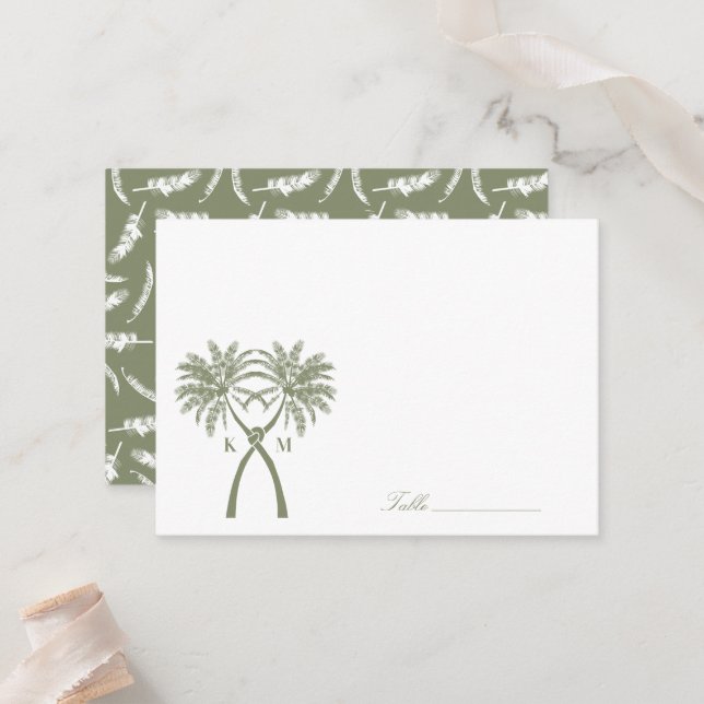 Tropische Hochzeit in Urlaubsort von Knotted Palm  Platzkarte (Vorderseite/Rückseite Beispiel)