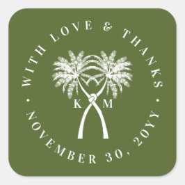 Tropische Hochzeit in Urlaubsort von Knotted Palm Quadratischer Aufkleber