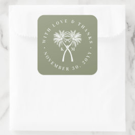 Tropische Hochzeit in Urlaubsort von Knotted Palm  Quadratischer Aufkleber
