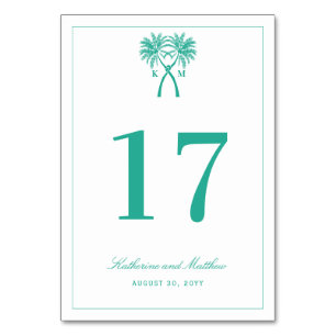 Tropische Hochzeit in Urlaubsort von Knotted Palm Tischnummer