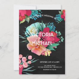 Tropische Hochzeit mit feinem und hellen Blumen Einladung