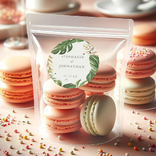 Tropische Hochzeit mit grüner und goldener Wasserf Runder Aufkleber