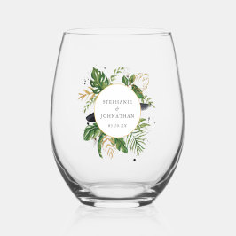 Tropische Hochzeit mit grüner und goldener Wasserf Weinglas Ohne Stiel