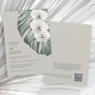 Tropische Hochzeit mit QR-Code von weißen Orchidee Einladung