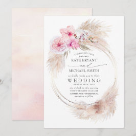 Tropische Hochzeit mit rosa Orchideen und Pampas Einladung