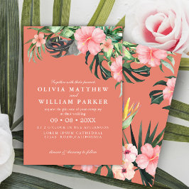 Tropische Hochzeit mit rosa und pfirsichfarbenen B Einladung