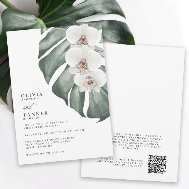 Tropische Hochzeit mit weißer Orchidee mit QR-Code Einladung (Von Creator hochgeladen)