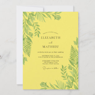 Tropische Hochzeit mit Zitrone, Palme und Eukalypt Einladung