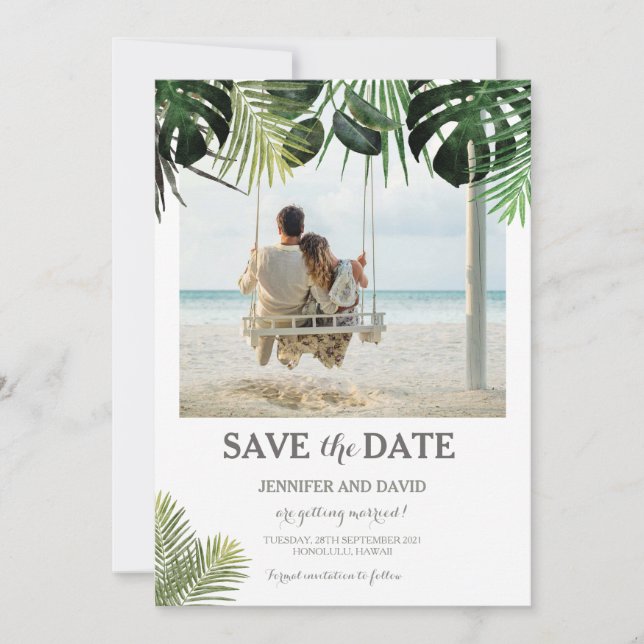 Tropische Hochzeit Rettet das Date Foto Fern Monst Save The Date (Vorderseite)