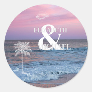 Tropische Hochzeit Sonnenaufgang Ozean Strand Runder Aufkleber