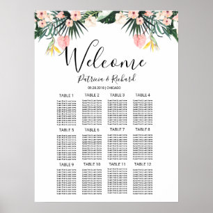Tropische Hochzeits-Sitzordnung mit Blumenmotiv Poster