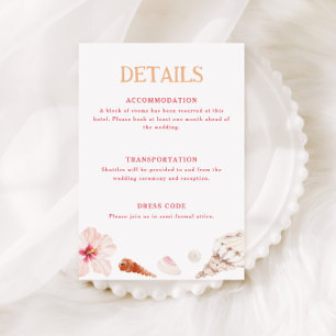 Tropische Hochzeitsdetails am Zielort Begleitkarte