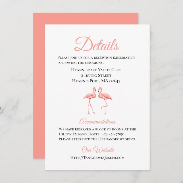Tropische Hochzeitsdetails Niedlicher Flamingo-Str Einladung (Vorne/Hinten)