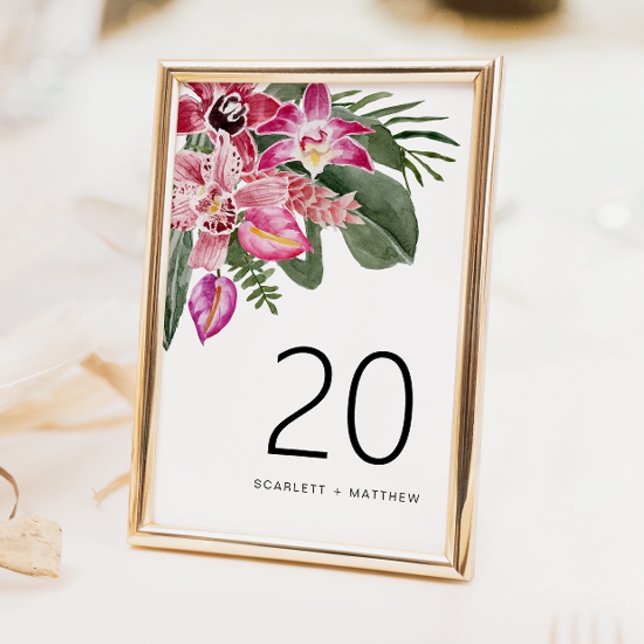Tropische Hochzeitsfeier (Floral Tropical Wedding Table Number by Painted Paperie
)