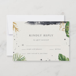 Tropische Hochzeitsfeier für Grüne und goldene Was RSVP Karte