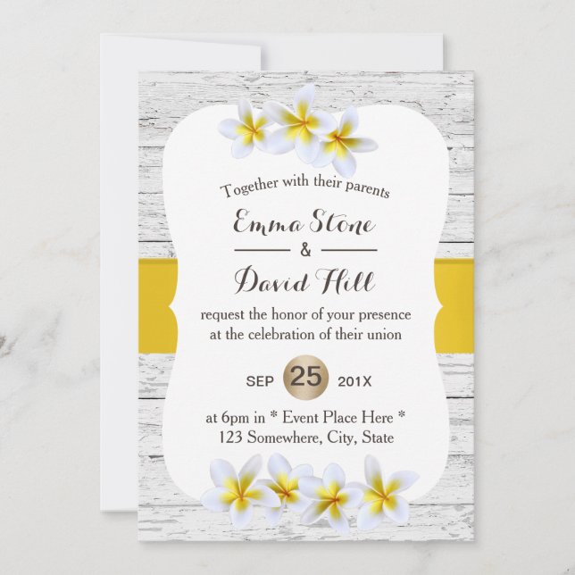 Tropische Hochzeitshawaiianische Plumeria-Blume Ho Einladung (Vorderseite)