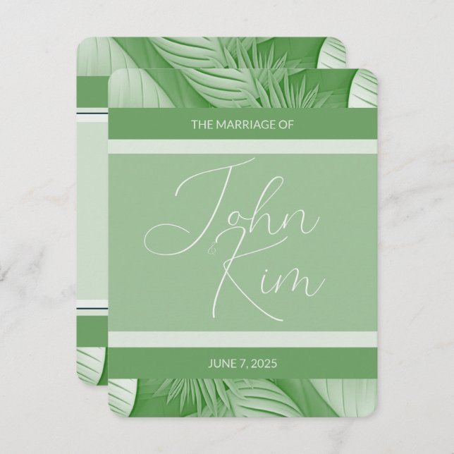 Tropische Hochzeitskarte Foto QR Code Card Ankündigung (Vorne/Hinten)