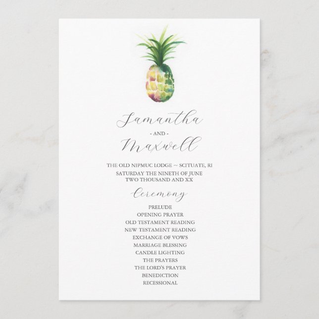 Tropische Hochzeitsprogramme Ananas Einladung (Vorderseite)